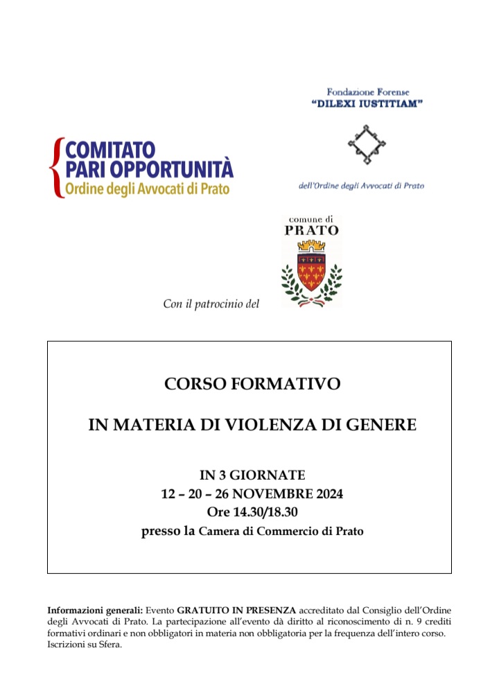 CORSO FORMATIVO  IN MATERIA DI VIOLENZA DI GENERE;